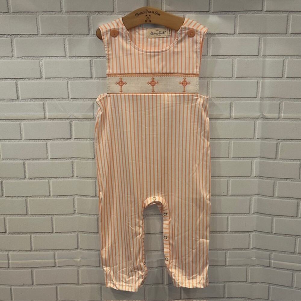 Boutique Marie Nicole Baby 12-18 M Orange White Striped Crosses Easter Church